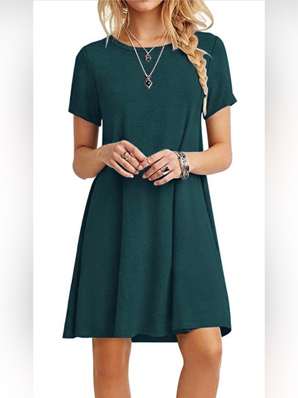Teal Short-Sleeve Knit Dress